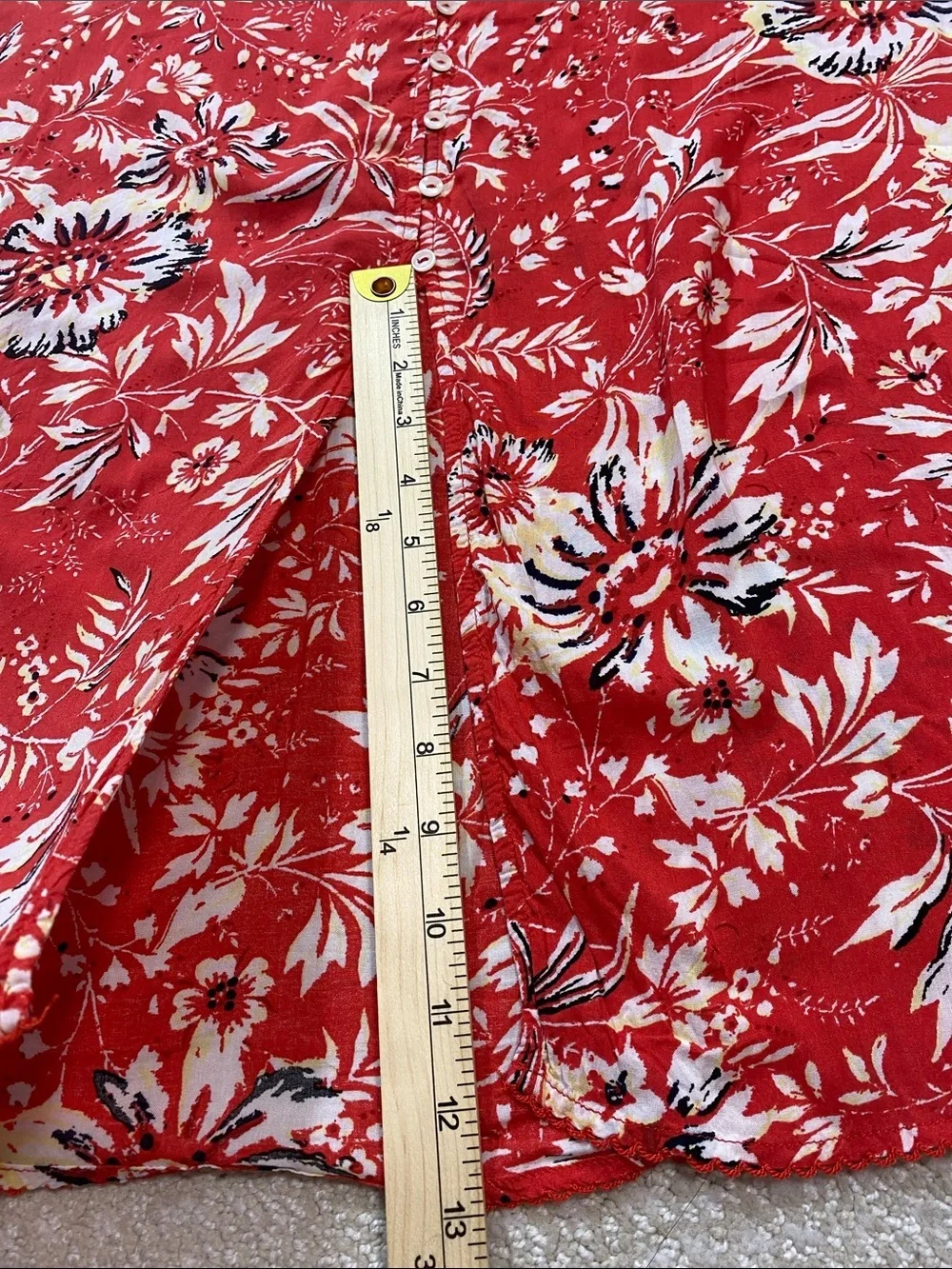 Free People Red Floral Midi Skirt with Front Slit Size L 100 Viscose